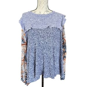Sugarfox Blue Floral Sheer Long Sleeve Knit Top XL